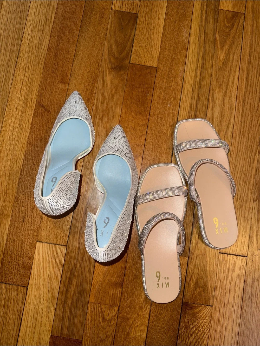Mix No. 6 Glitter Pointed Flats & Silver Rhinestone Slide Sandals - Picture 3 of 6
